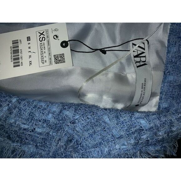 Zara M BLAZER JACKET Tweed Long sky BLUE silver crystallized buttons oversized - Picture 10 of 11
